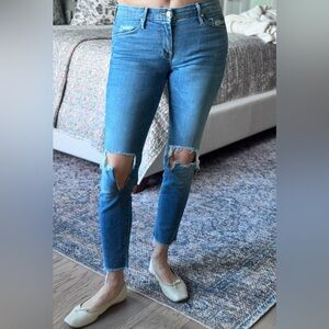 MOTHER denim looker ankle fray jeans
